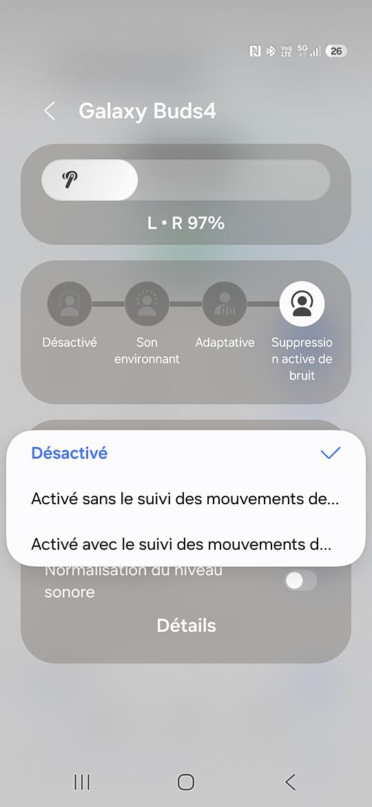 Galaxy Buds4 sur le S26 - Activation de de l'audio 360