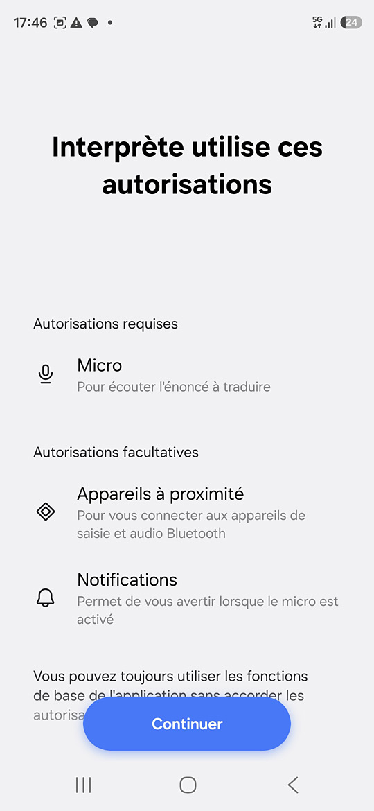 Galaxy Buds4 sur le S26 - premier lancement de l'appli Interprète