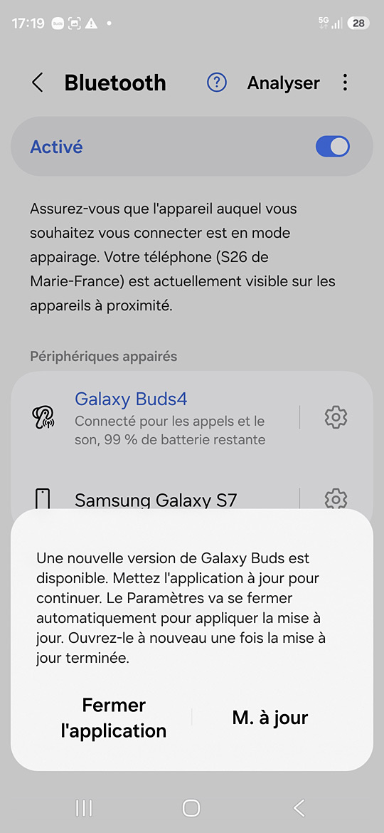 Galaxy Buds4 sur le S26 - Mise à jour de l'appli