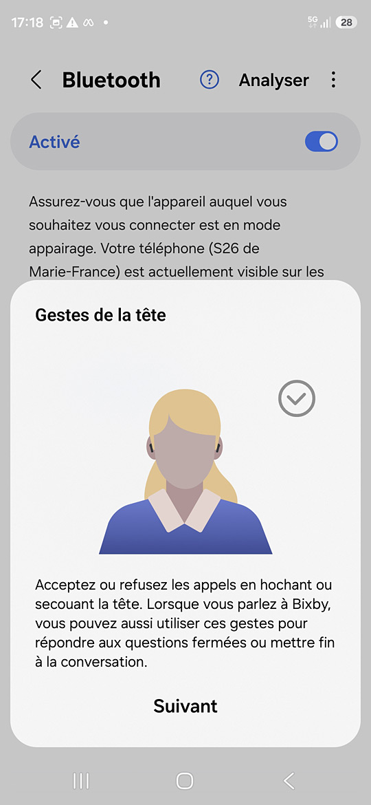 Galaxy Buds4 sur le S26 - Tuto mouvement tête