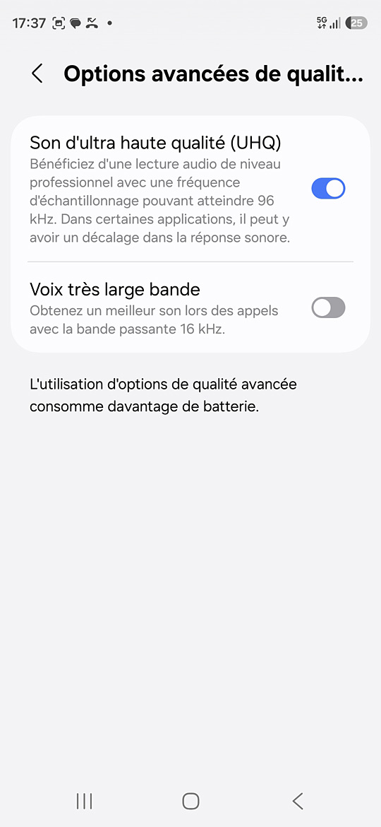 Galaxy Buds4 sur le S26 - Options avancées de qualité
