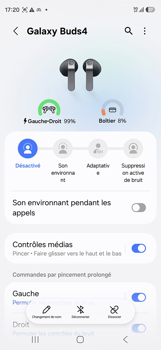 Galaxy Buds4 sur le S26 - Paramètres