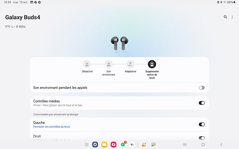 Galaxy buds4 sur Galaxy tab A8 - Appli Wearable buds