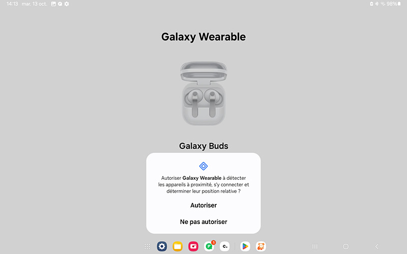 Galaxy buds4 sur Galaxy tab A8 - Appli Wearable demande d'autorisation