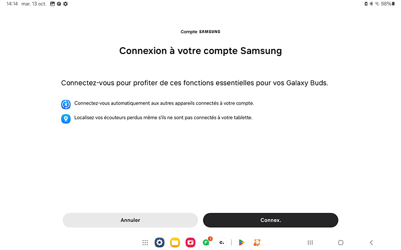 Galaxy buds4 sur Galaxy tab A8 - Compte Samsung