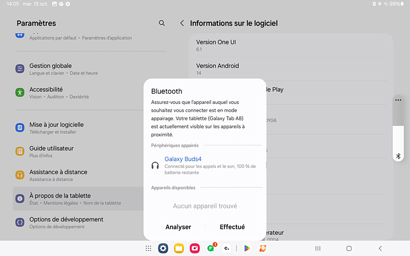 Galaxy buds4 sur Galaxy tab A8 - Demande d'appairage validée