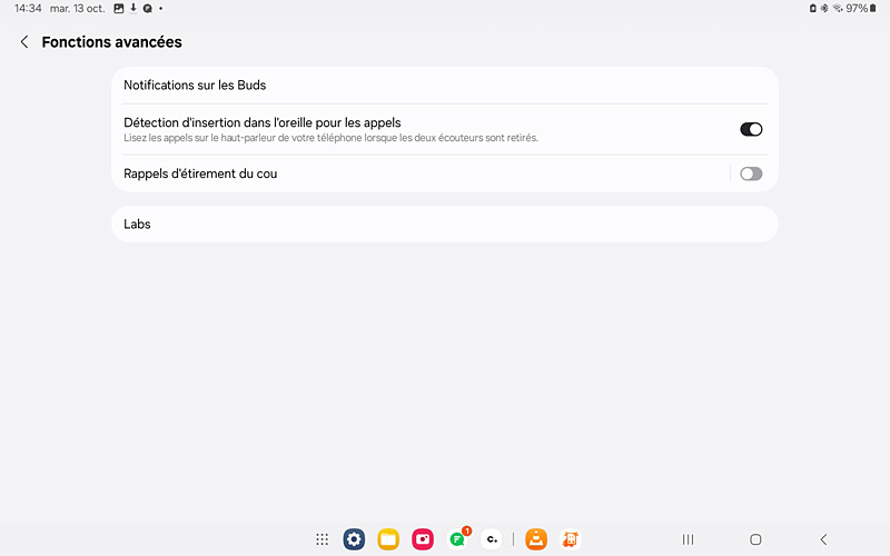 Galaxy buds4 sur Galaxy tab A8 - Fonctions avancées