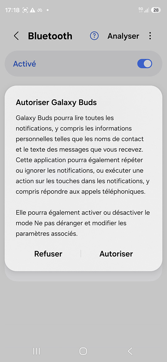 Galaxy Buds4 sur le S26 - Autorisation d'accès